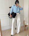 D'mädewide leg-hose für s'büro – stilvolles asymmetrische design i klassischem wiiss