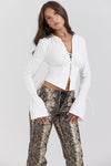 Damen weisses schnür-top - elegante, taillierte bluse