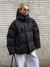 Winterjacke mit abnehmbarer kapuze – warme winddichte damenjacke im oversized design aus baum