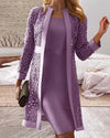 2-teiliger spitzenmantel kleid - stilvolles damen-outfit