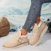 Warme damen slippers – beige winterstiefel mit plüsshfutter, verstellbarem schnallenverschluss und robusser sohle