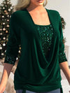 Damen glitzer-bluse - stylische drapierung mit schimmernden details