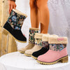 Vintage damen stiefeletten – winterstiefel mit blumenmuster, warmem futter und stabilem absatz