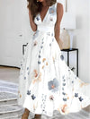Floral maxi-kleid - elegantes v-ausschnitt blümchenkleid für damen