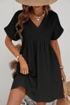 Kurzes ärmeldress - elegante v-ausschnitt damenkleid