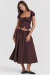 Dunkelbraunes damen top und midi rock set - raffiniertes ensemble