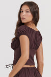 Dunkelbraunes damen top und midi rock set - raffiniertes ensemble