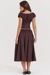 Dunkelbraunes damen top und midi rock set - raffiniertes ensemble