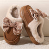 Warme Hausschuhe – Damen Slipper mit Plüschfutter und Schleifendesign