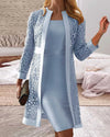 2-teiliger spitzenmantel kleid - stilvolles damen-outfit