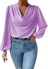 Damen bluse mit cowl-neck - elegante langarm-top