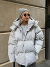 Winterjacke mit abnehmbarer kapuze – warme winddichte damenjacke im oversized design aus baum
