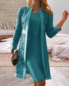 2-teiliger spitzenmantel kleid - stilvolles damen-outfit