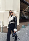 Damenjacke mit Sherpa-Akzent – Kurzi schwarze Jacke mit Reissverschluss