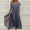 Elegante midi-kleid - filigrane spitzen abendrobe