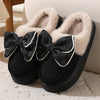Warme Hausschuhe – Damen Slipper mit Plüschfutter und Schleifendesign