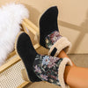 Vintage damen stiefeletten – winterstiefel mit blumenmuster, warmem futter und stabilem absatz