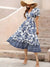 Floral muster fliessend kleid - elegante weiss-blaue damen kleid
