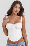 Damen weisses korsett-top - detaillierte bluse mit spitzenbesatz