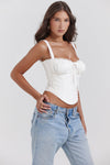 Damen weisses korsett-top - detaillierte bluse mit spitzenbesatz