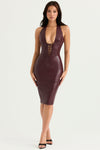 Vegan midi-kleid - tiefburgunderfarbiges, figurbetontes kleid für damen