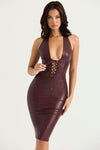 Vegan midi-kleid - tiefburgunderfarbiges, figurbetontes kleid für damen