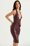 Vegan midi-kleid - tiefburgunderfarbiges, figurbetontes kleid für damen