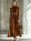 Maxi kleid - elegantes karamellfarbenes langarmkleid für frauen
