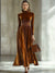 Maxi kleid - elegantes karamellfarbenes langarmkleid für frauen