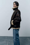 Bikerjacke - luxuriöse braune fake damenjacke