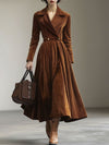 Maxi corduroykleid - elegantes karamellfarbiges langarmkleid für damen