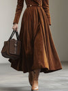 Maxi corduroykleid - elegantes karamellfarbiges langarmkleid für damen
