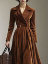 Maxi corduroykleid - elegantes karamellfarbiges langarmkleid für damen