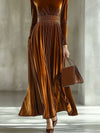 Maxi kleid - elegantes karamellfarbenes langarmkleid für frauen