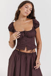 Dunkelbraunes damen top und midi rock set - raffiniertes ensemble