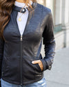 Schwarze Damen-Bikerjacke – Kunstjacke mit Reissverschluss und Taschen