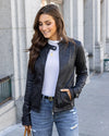 Schwarze Damen-Bikerjacke – Kunstjacke mit Reissverschluss und Taschen