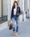 Schwarze Damen-Bikerjacke – Kunstjacke mit Reissverschluss und Taschen
