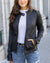 Schwarze Damen-Bikerjacke – Kunstjacke mit Reissverschluss und Taschen