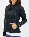 Schwarze Damen-Bikerjacke – Kunstjacke mit Reissverschluss und Taschen