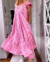 Damen v-ausschnitt midi-kleid - pinkes leopardenmuster mit lässigem schnitt