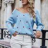 Herz-motiv pullover - sanftes blau damen strickmode
