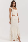 2-teilige vintage crème spitze korsett und maxi rock kombination - elegante damen ensemble