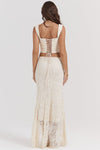 2-teilige vintage crème spitze korsett und maxi rock kombination - elegante damen ensemble