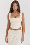 2-teilige vintage crème spitze korsett und maxi rock kombination - elegante damen ensemble