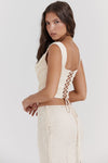 2-teilige vintage crème spitze korsett und maxi rock kombination - elegante damen ensemble