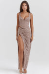 2-teiliges korsett-outfit mit spitzenrand und maxikleid - elegantes damen ensemble