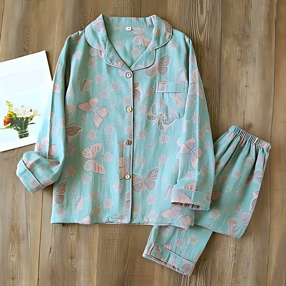 2-teilige damen pyjama kombination mit schmetterlingsdruck für entspannte abende - gemütliche lounge-bekleidung für zuhause - Image 2