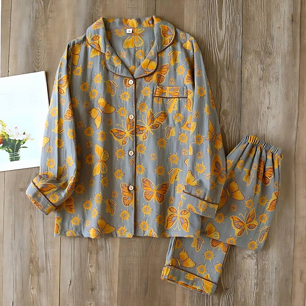 2-teilige damen pyjama kombination mit schmetterlingsdruck für entspannte abende - gemütliche lounge-bekleidung für zuhause